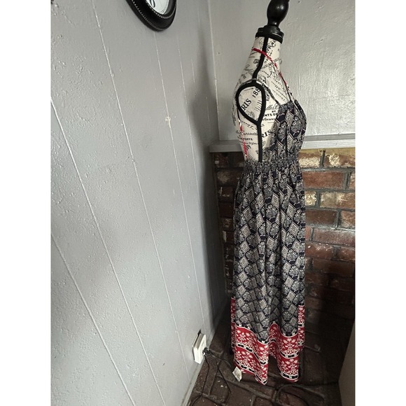 Boho Chic Maxi Halter Dress L Lightweight Sleeveless  Floral Vacay Beachy Casual - Picture 5 of 10